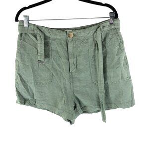 C&C California Womens Linen-Blend Belted High-Waist Shorts Green XL